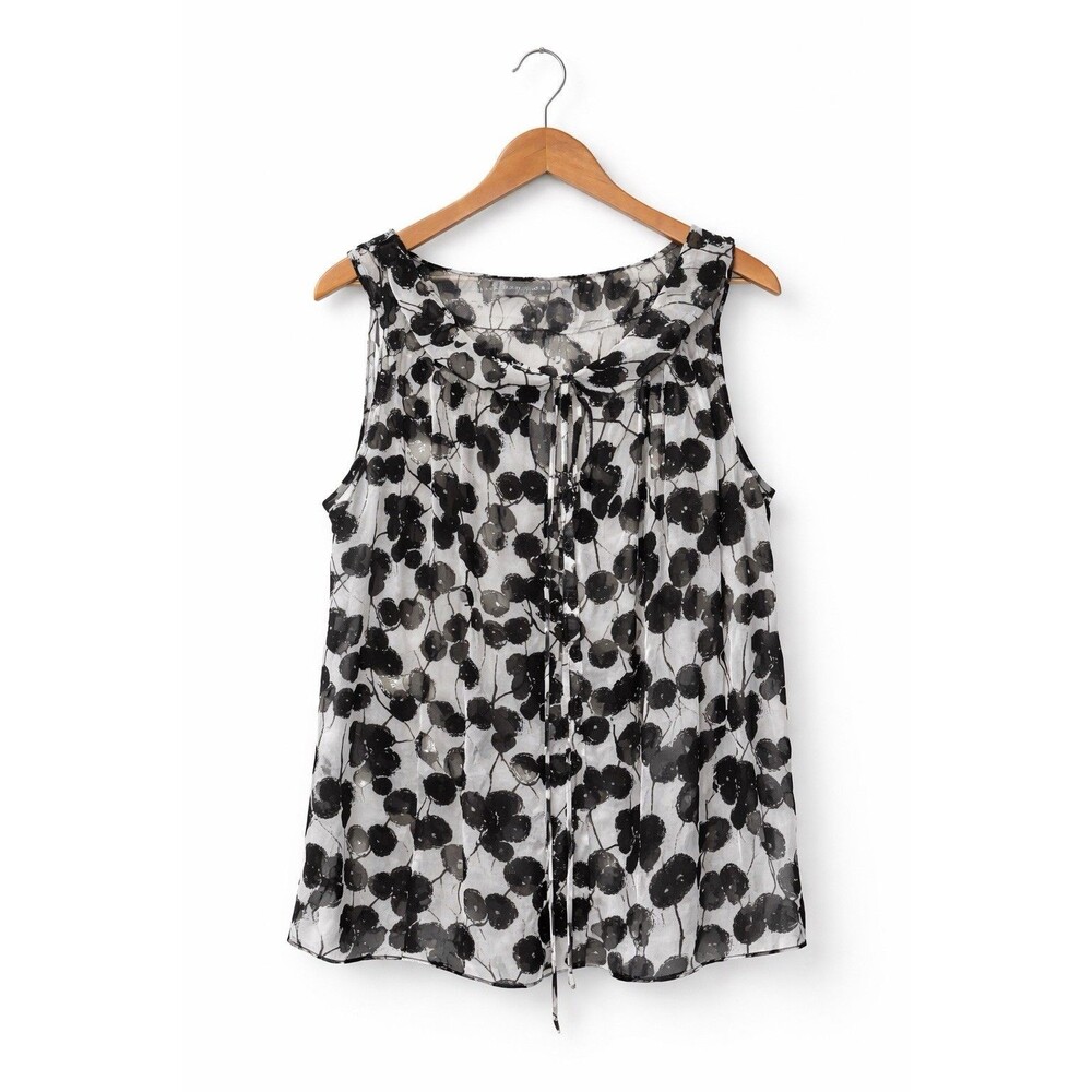 Olivia Moon Black White Floral Sleeveless Blouse Size Large Button Front
